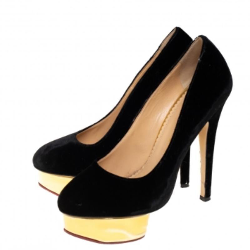 Charlotte Olympia Black Velvet Dolly Pumps Size 38 For Sale 3