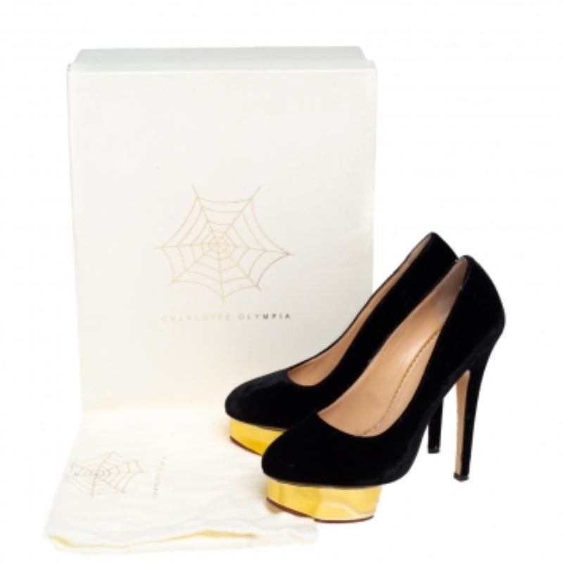 Charlotte Olympia Black Velvet Dolly Pumps Size 38 For Sale 4