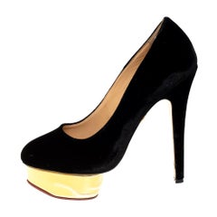 Used Charlotte Olympia Black Velvet Dolly Pumps Size 38