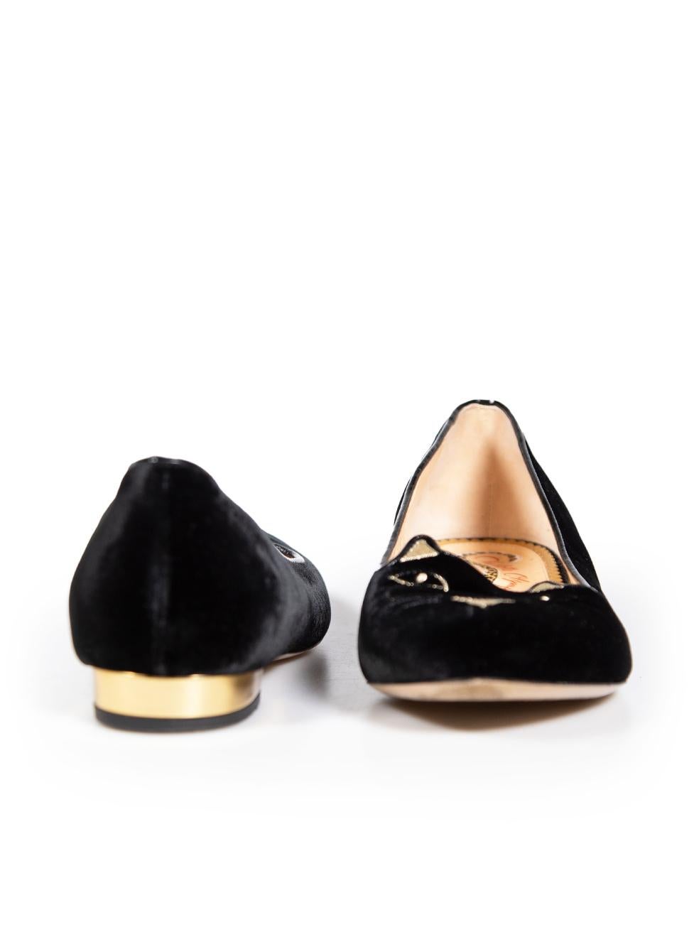 Charlotte Olympia Black Velvet Kitty Ballet Flats Size IT 41 In Excellent Condition In London, GB