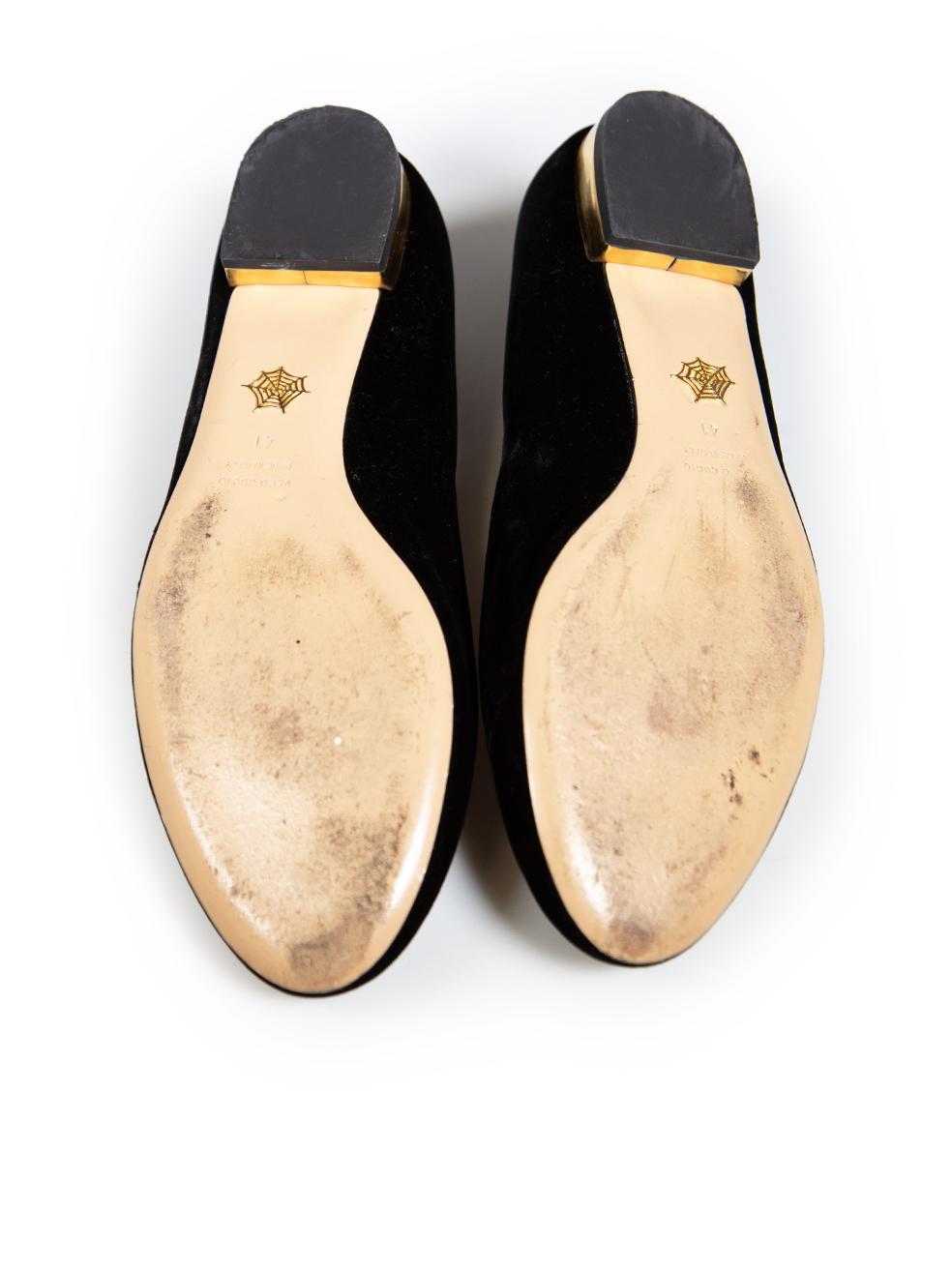 Women's Charlotte Olympia Black Velvet Kitty Ballet Flats Size IT 41