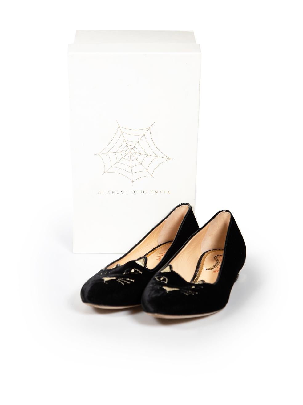 Charlotte Olympia Black Velvet Kitty Ballet Flats Size IT 41 4