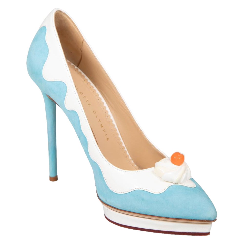 Charlotte Olympia Blue Candy Pattered Heels Size IT 39 For Sale