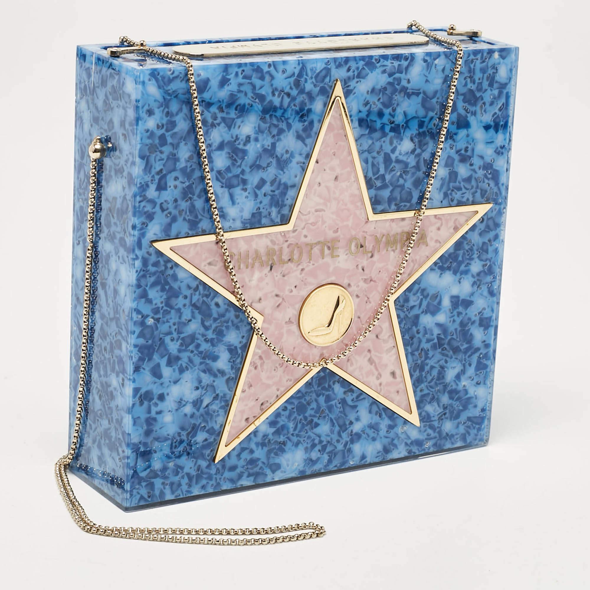 Charlotte Olympia Blue/Pink Acrylic Walk of Fame Matchbox Chain Clutch In Good Condition In Dubai, Al Qouz 2