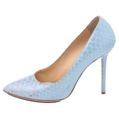 Charlotte Olympia Blue Python Leather Monroe Pointed Toe Pumps Size 35