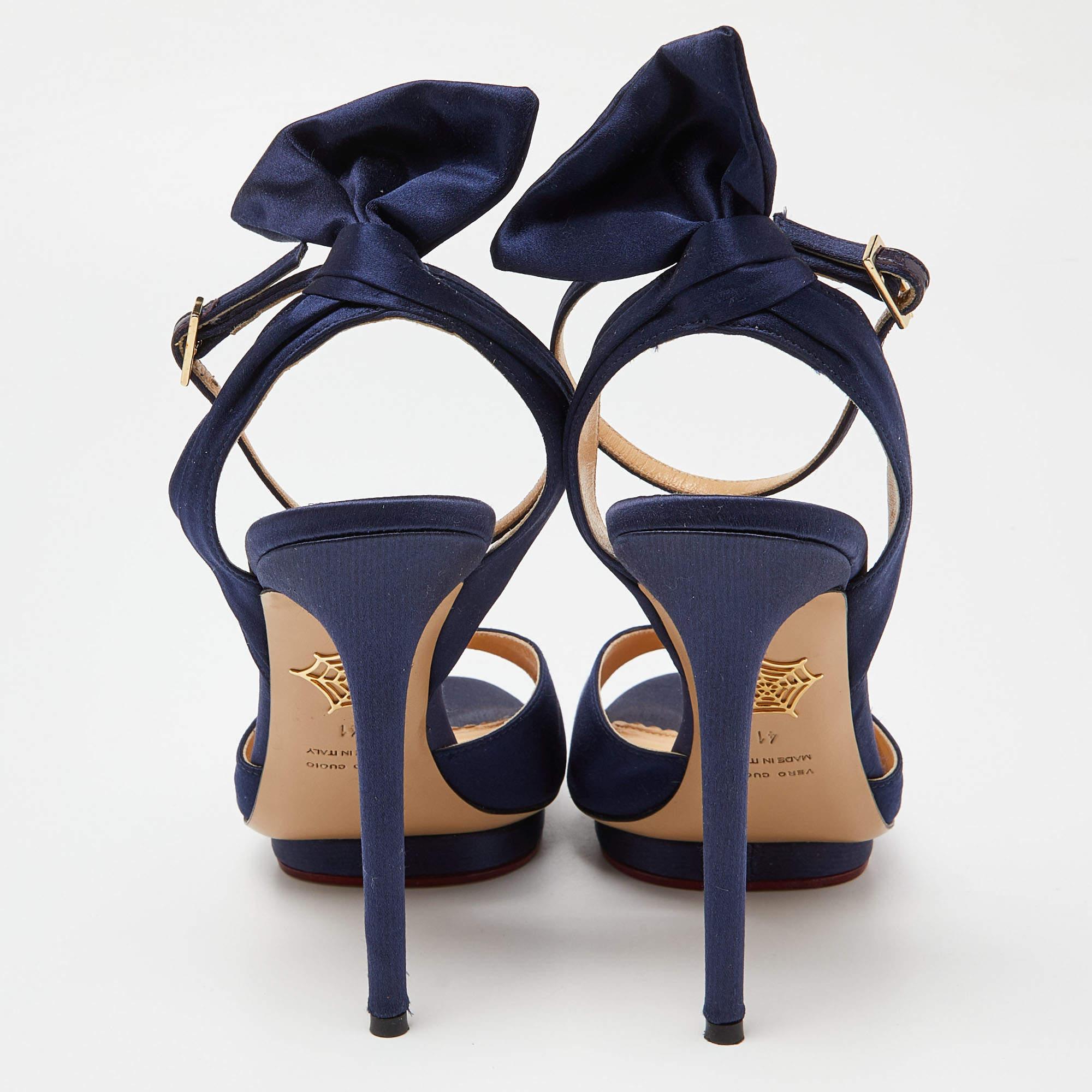 Women's Charlotte Olympia Blue Satin Wallace Ankle Strap Sandals Size 41 For Sale