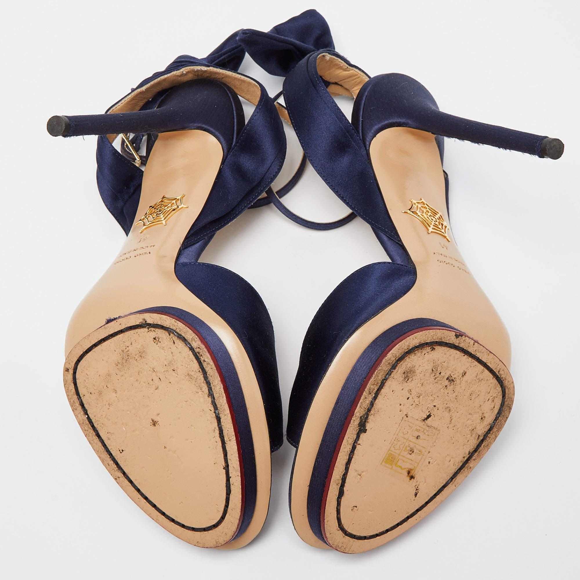 Charlotte Olympia Blue Satin Wallace Ankle Strap Sandals Size 41 For Sale 1