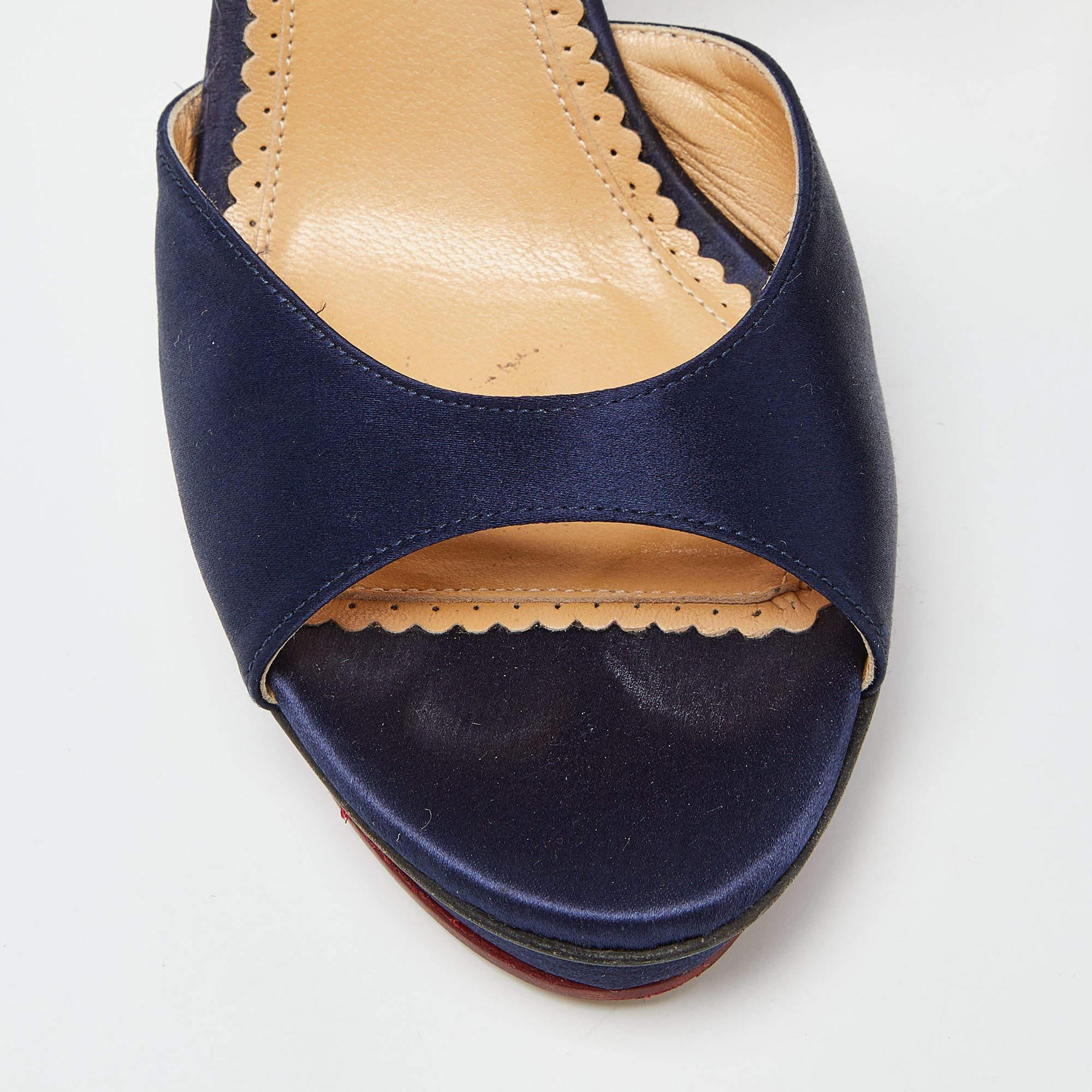 Charlotte Olympia Blue Satin Wallace Ankle Strap Sandals Size 41 For Sale 2