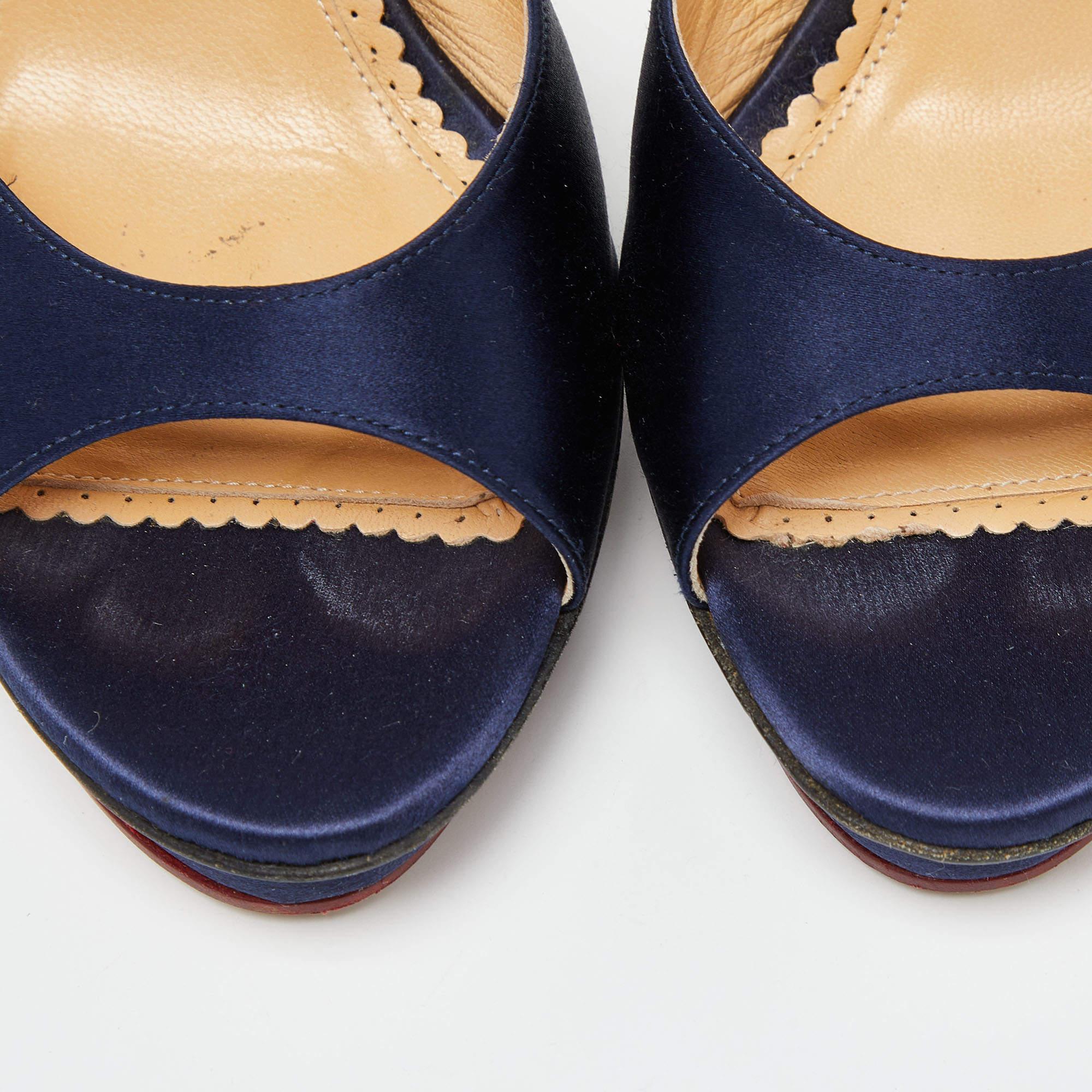 Charlotte Olympia Blue Satin Wallace Ankle Strap Sandals Size 41 For Sale 3