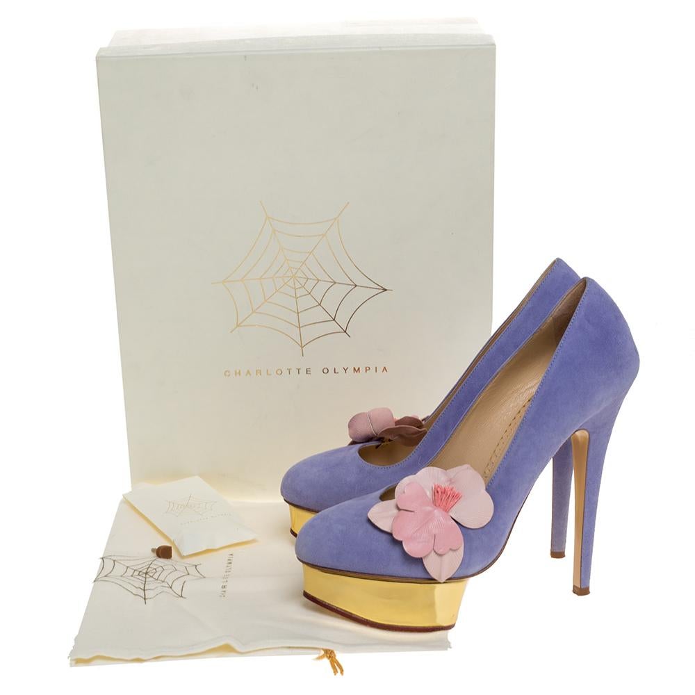 Charlotte Olympia Blue Suede Dolly Orchid Platform Pumps Size 39 1