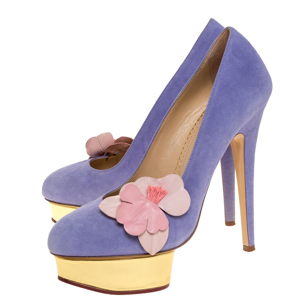 Charlotte Olympia Blue Suede Dolly Orchid Platform Pumps Size 39 2