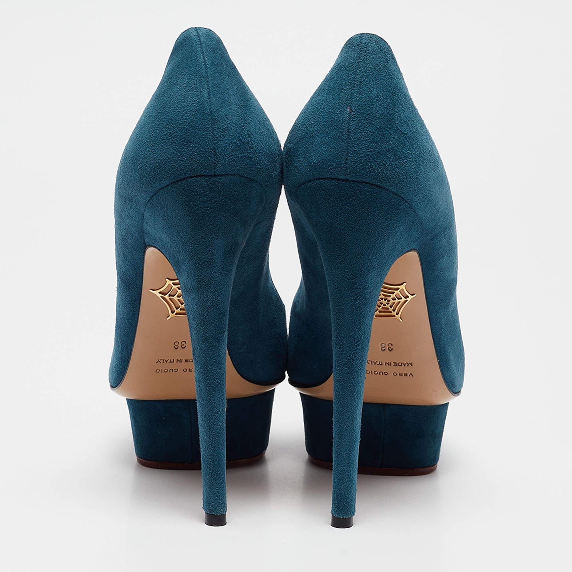 Charlotte Olympia - Escarpins à plateforme Dolly en daim bleu, taille 38 Pour femmes en vente