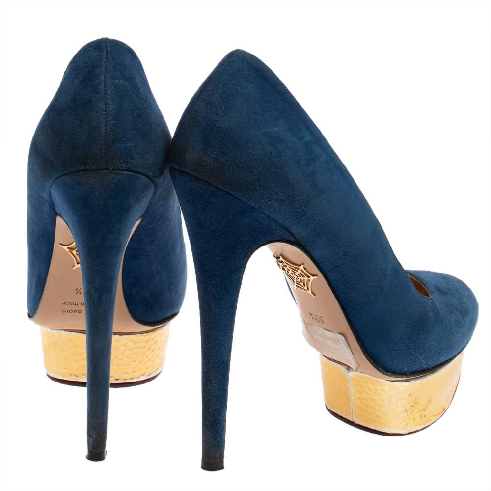Women's Charlotte Olympia Blue Suede Dolly Platform Pumps Size 38.5