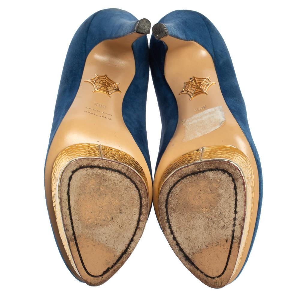 Charlotte Olympia Blue Suede Dolly Platform Pumps Size 38.5 1