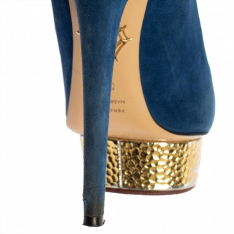 Charlotte Olympia Blue Suede Dolly Platform Pumps Size 38.5 For Sale 2
