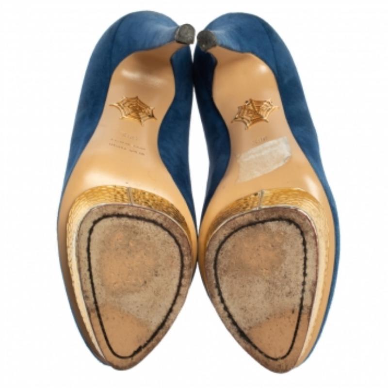 Charlotte Olympia Blue Suede Dolly Platform Pumps Size 38.5 For Sale 3