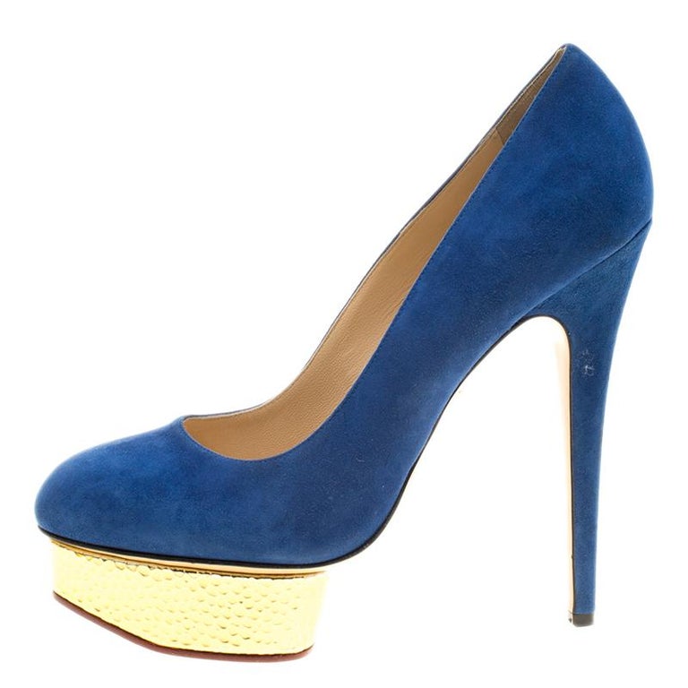 Charlotte Olympia Blue Suede Dolly Platform Pumps Size 41 For Sale at ...