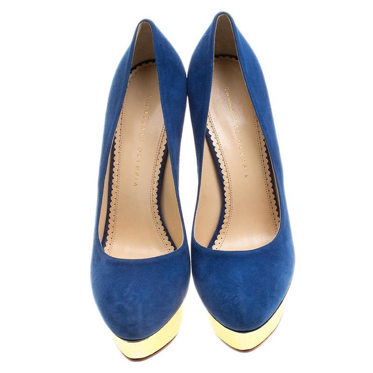 Charlotte Olympia Blue Suede Dolly Platform Pumps Size 41 For Sale at ...