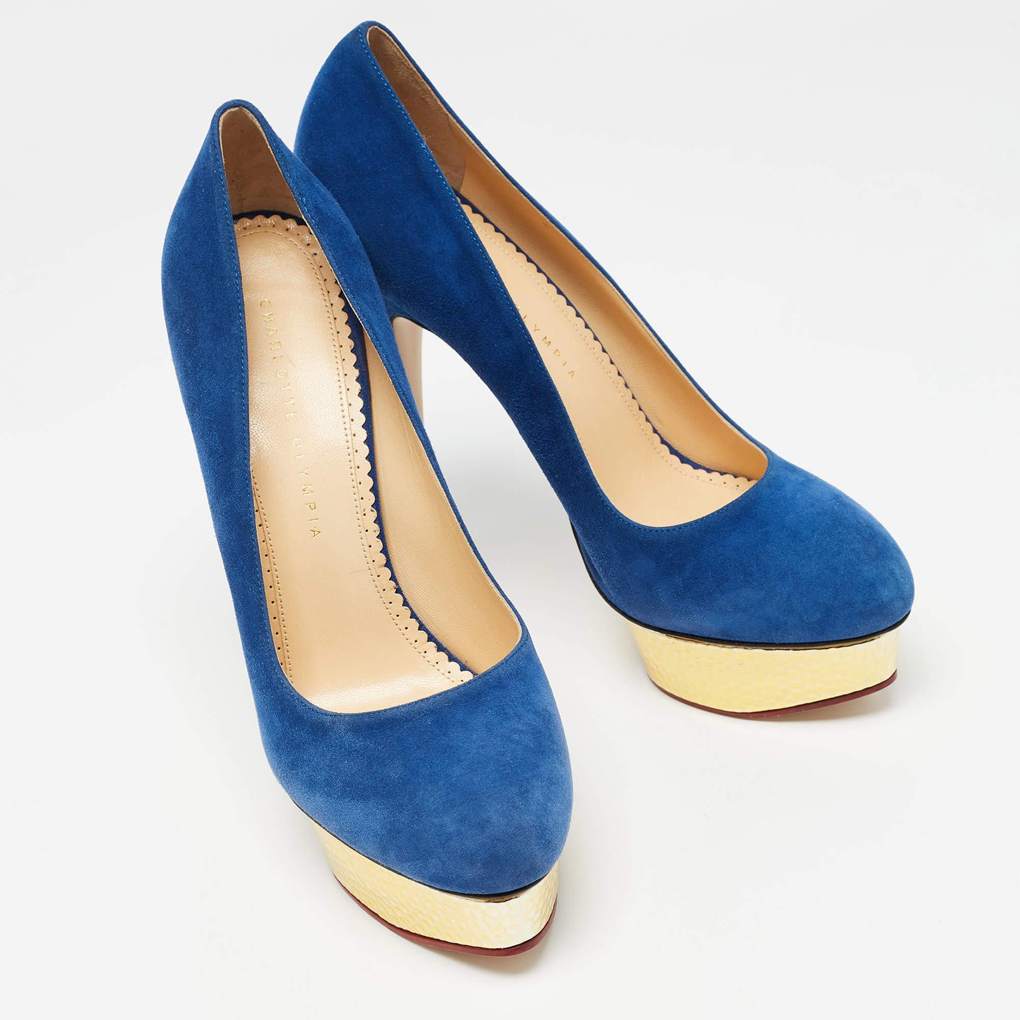 Women's Charlotte Olympia Blue Suede Dolly Pumps Size 41 For Sale