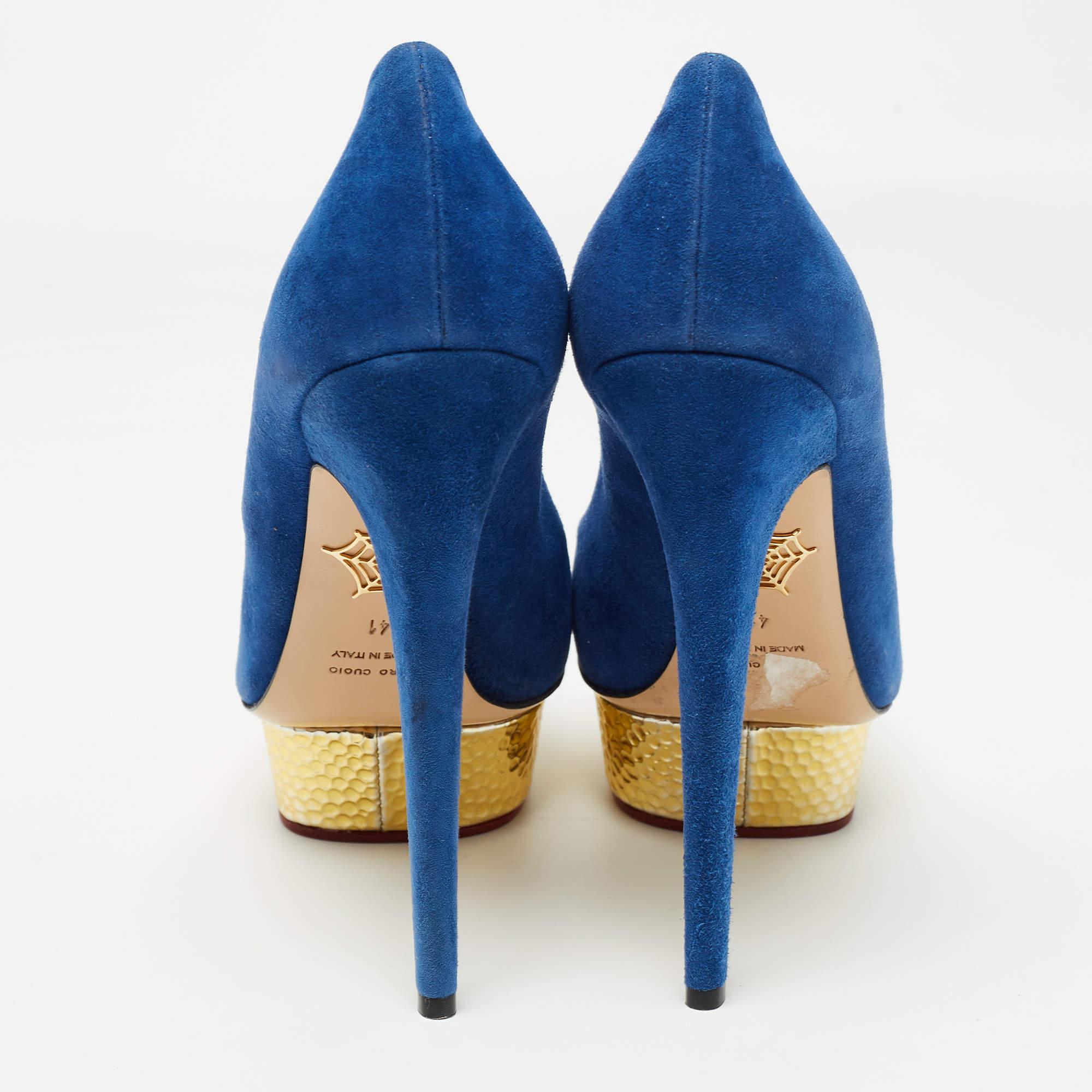 Charlotte Olympia Blue Suede Dolly Pumps Size 41 For Sale 1