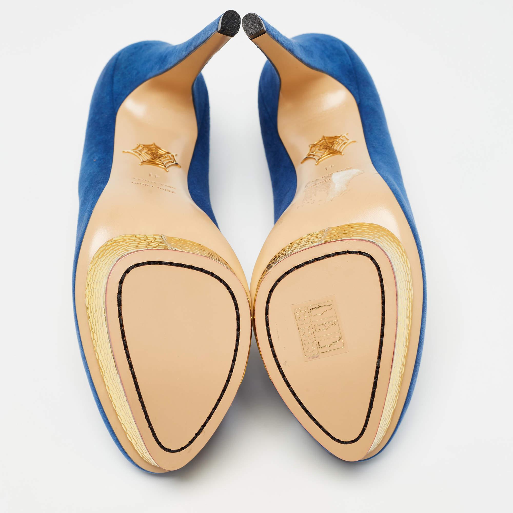Charlotte Olympia Blue Suede Dolly Pumps Size 41 For Sale 2