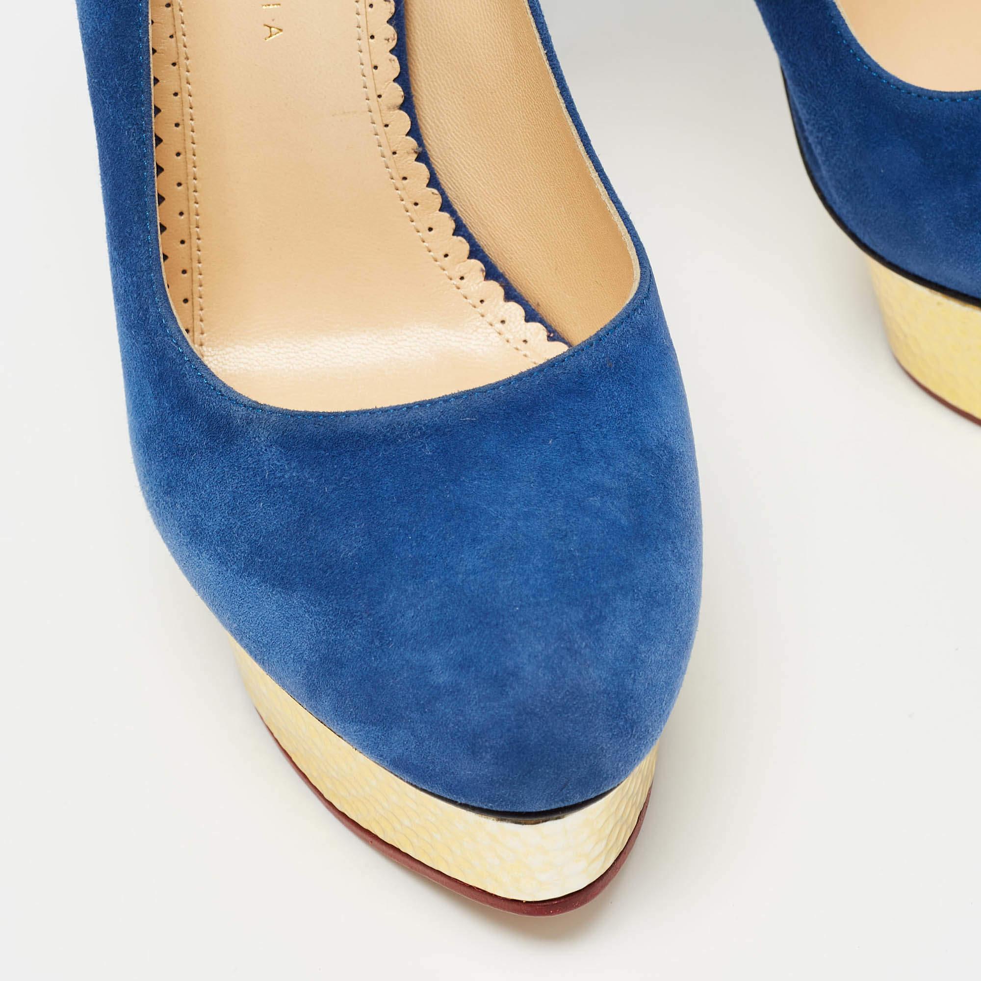 Charlotte Olympia Blue Suede Dolly Pumps Size 41 For Sale 3