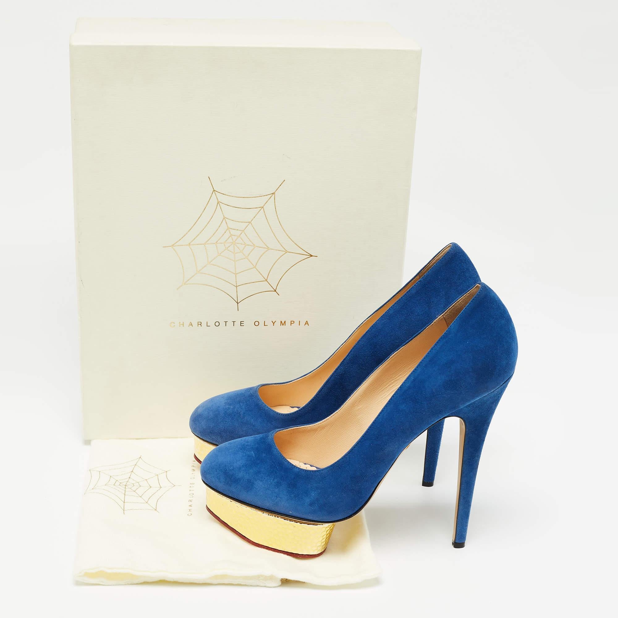 Charlotte Olympia Blue Suede Dolly Pumps Size 41 For Sale 5
