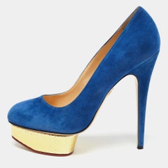 Charlotte Olympia Blue Suede Dolly Pumps Size 41