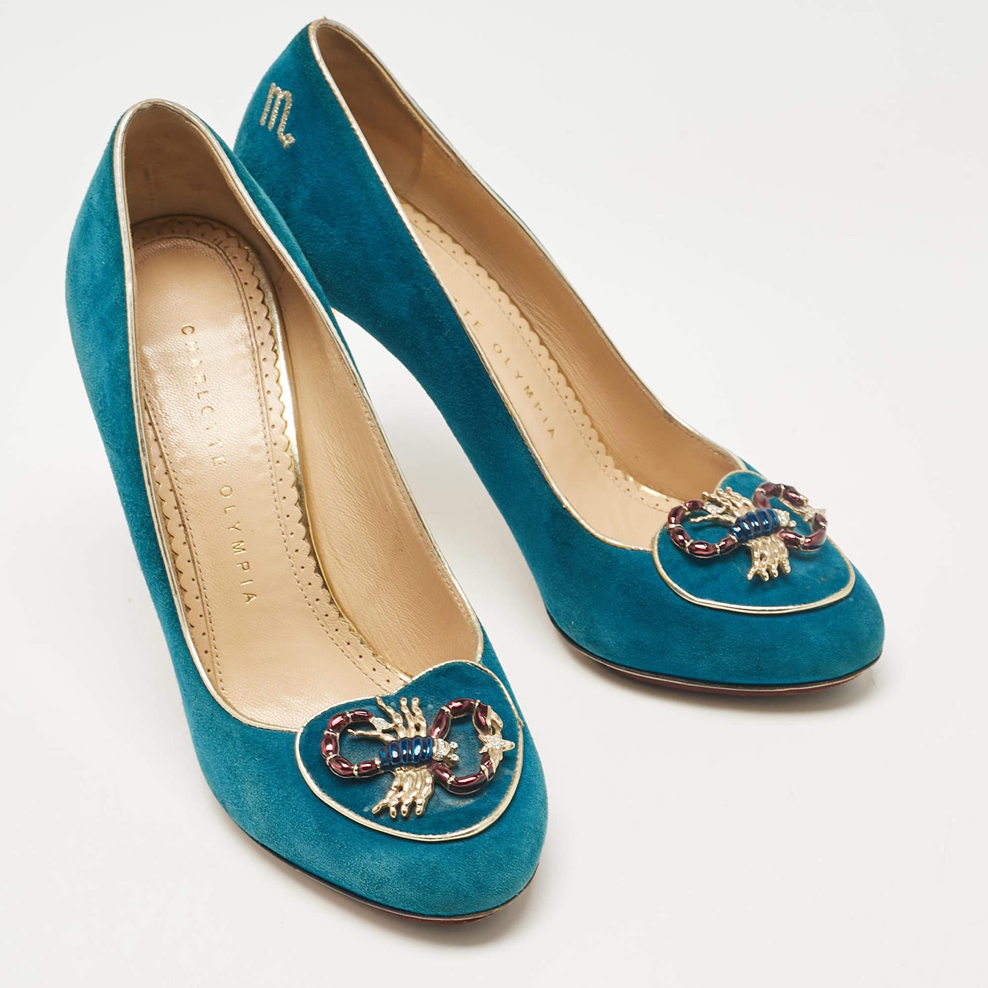 Women's Charlotte Olympia Blue Suede Platform Pumps Size 36.5 For Sale