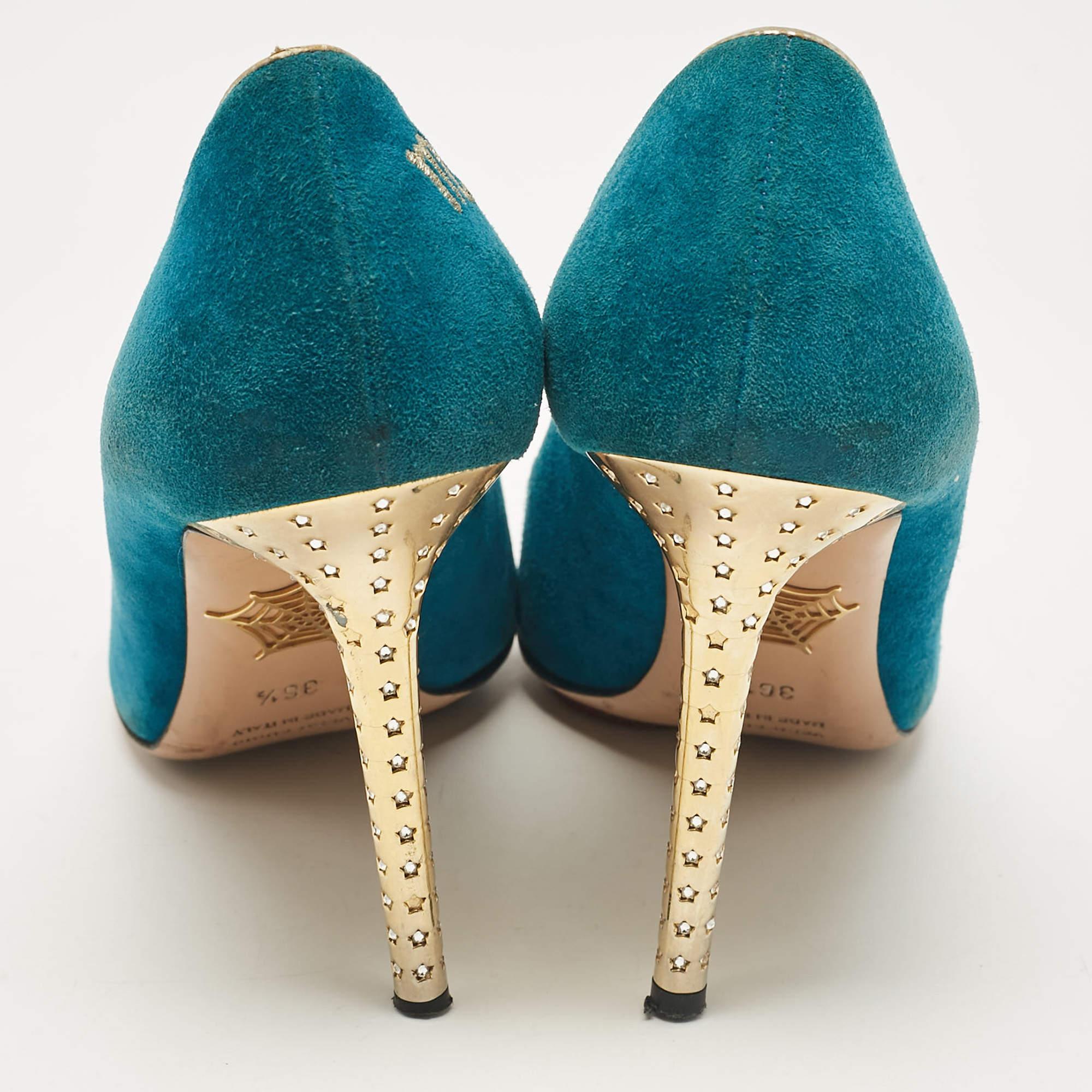 Charlotte Olympia Blue Suede Platform Pumps Size 36.5 For Sale 1