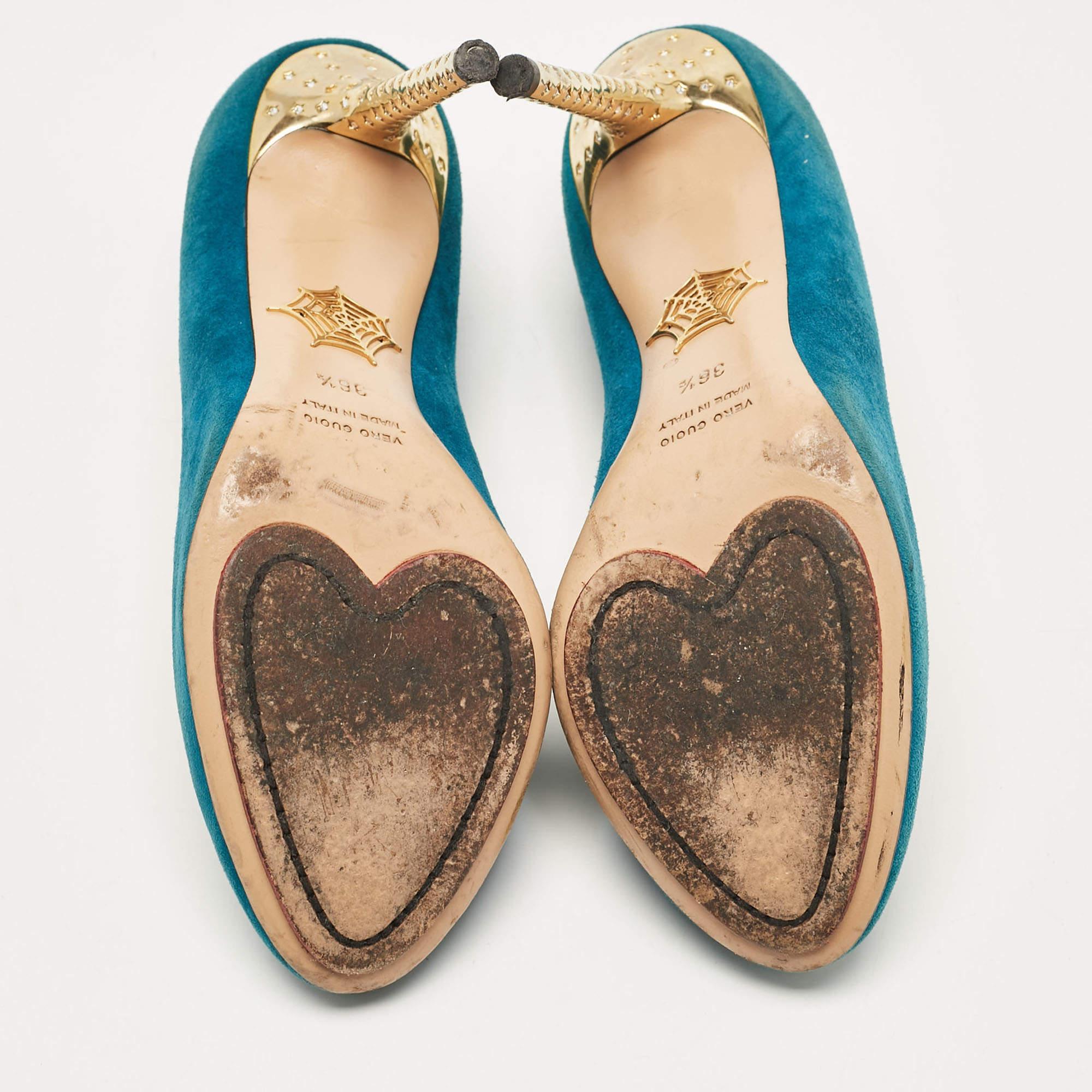 Charlotte Olympia Blue Suede Platform Pumps Size 36.5 For Sale 2