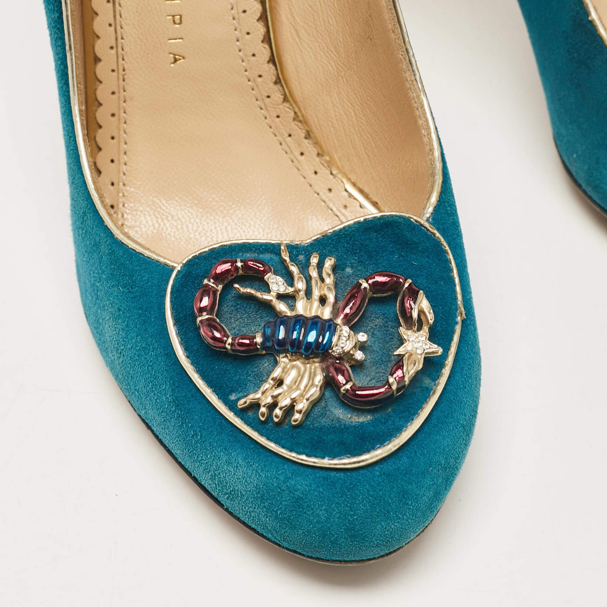 Charlotte Olympia Blue Suede Platform Pumps Size 36.5 For Sale 4