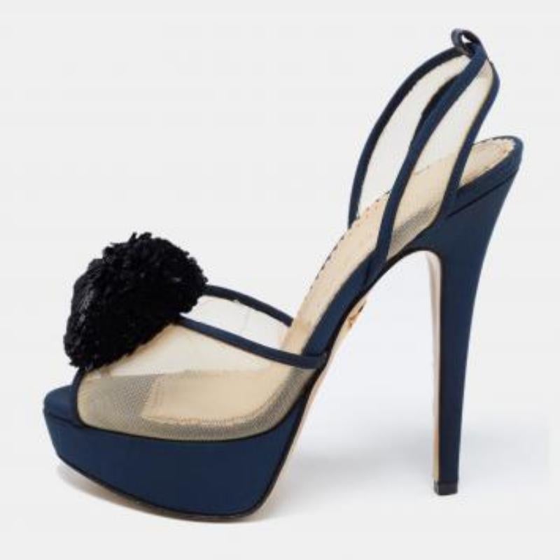 Charlotte Olympia Blue Suede Trim Mesh Pomoline Pom Pom Platform Sandals Size 37 en vente 5