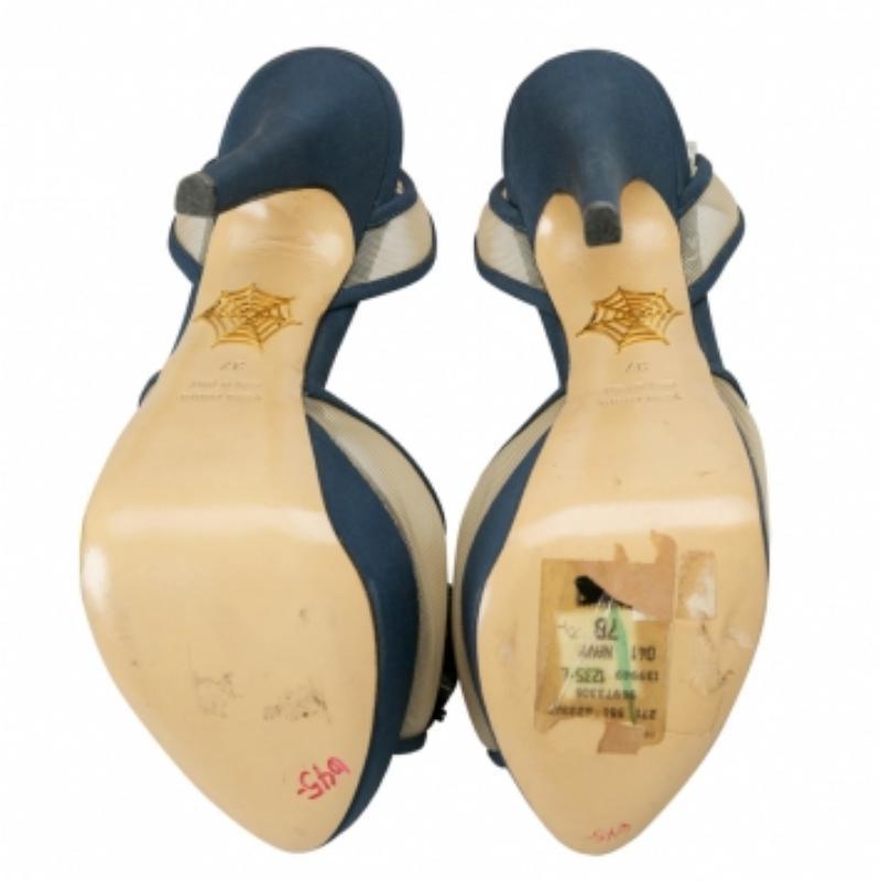 Charlotte Olympia Blue Suede Trim Mesh Pomoline Pom Pom Platform Sandals Size 37 Bon état - En vente à Dubai, Al Qouz 2
