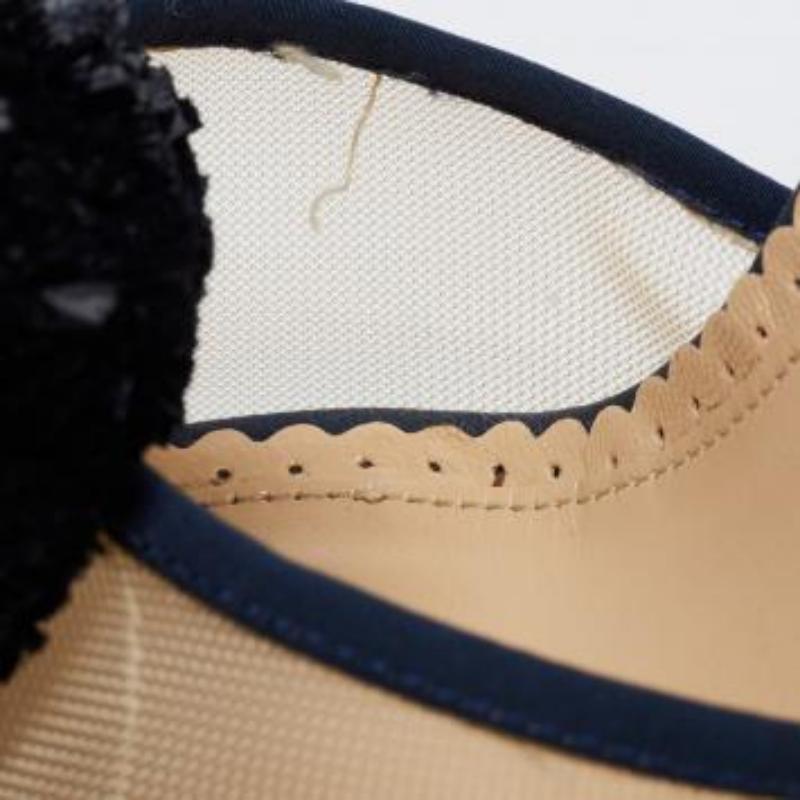 Charlotte Olympia Blue Suede Trim Mesh Pomoline Pom Pom Platform Sandals Size 37 en vente 3