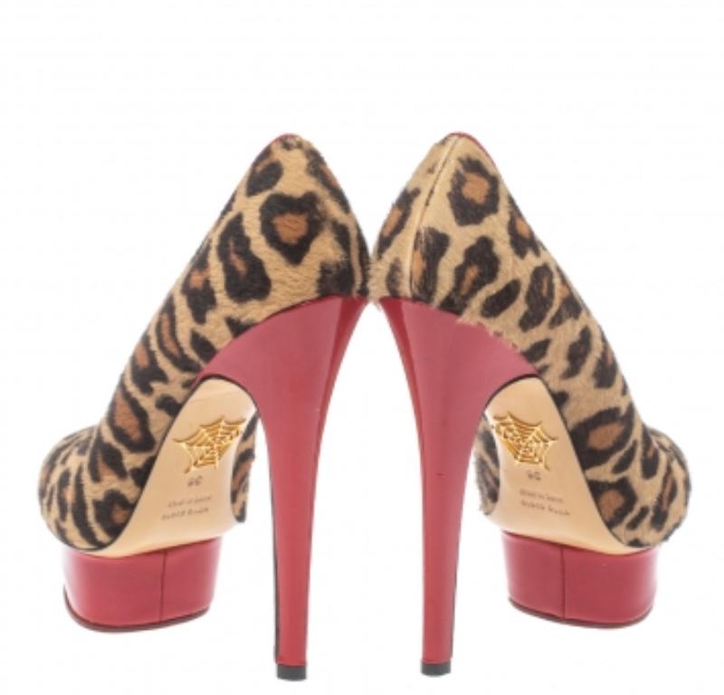 Charlotte Olympia Brown/Beige Calf Hair Platform Pumps Size 36 For Sale 2