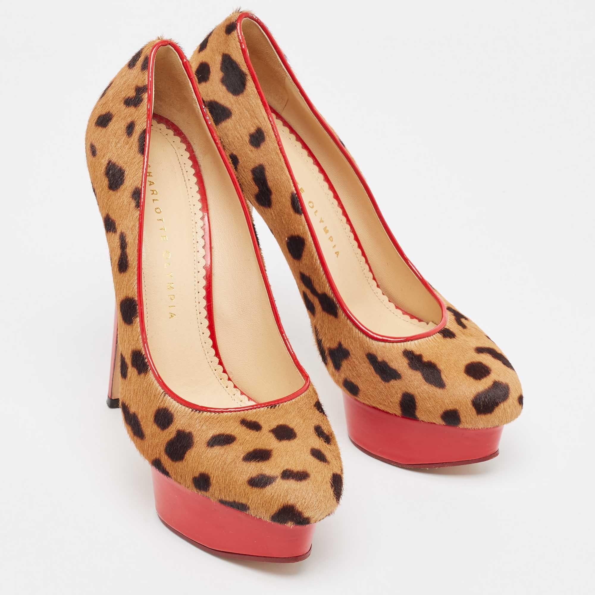 Charlotte Olympia Brown/Beige Leopard Print Calf Hair Dolly Pumps Size 38 In Good Condition In Dubai, Al Qouz 2