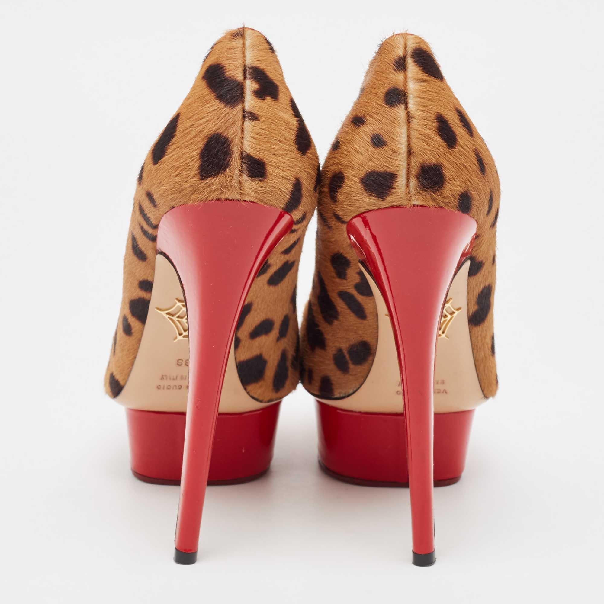 Women's Charlotte Olympia Brown/Beige Leopard Print Calf Hair Dolly Pumps Size 38