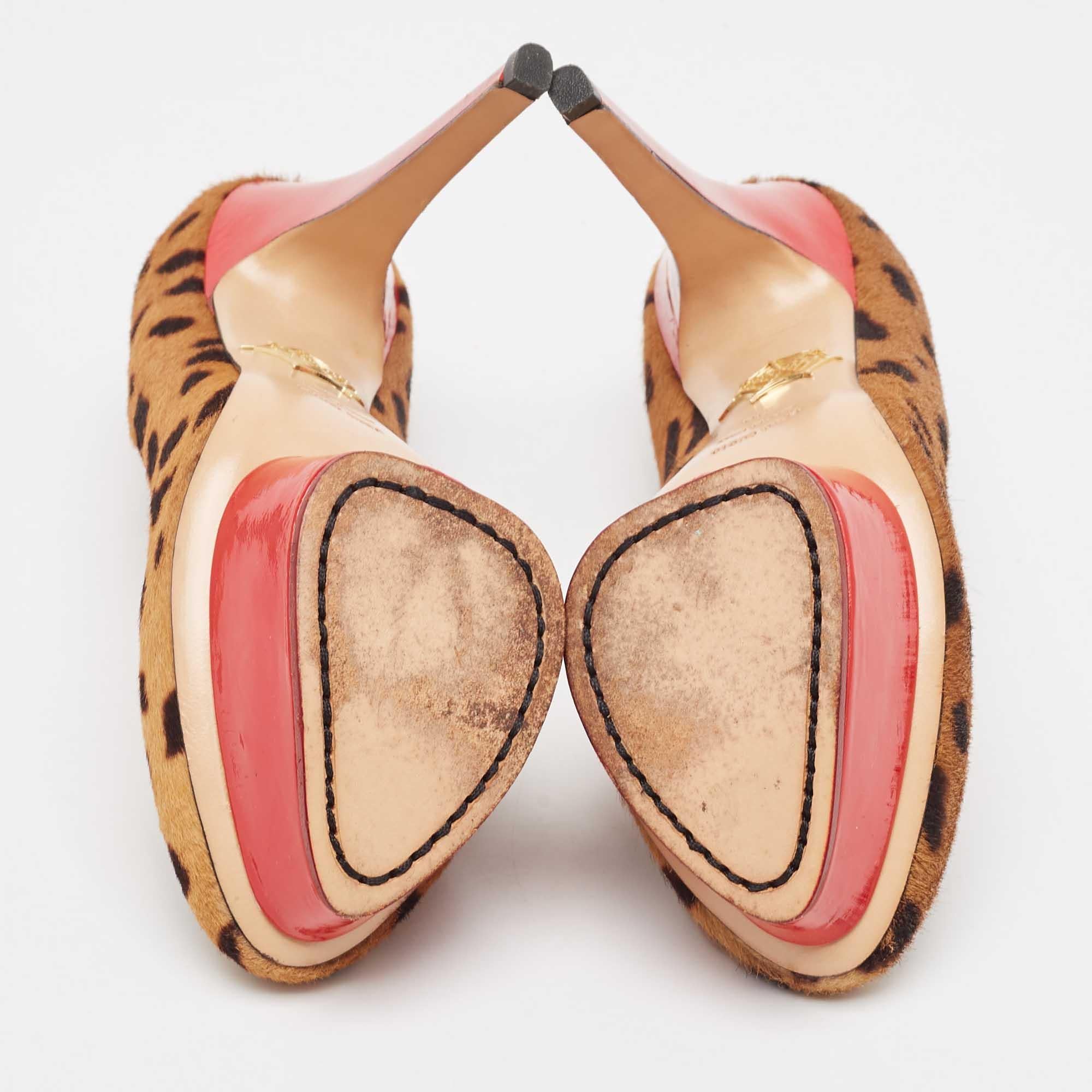 Charlotte Olympia Brown/Beige Leopard Print Calf Hair Dolly Pumps Size 38 1