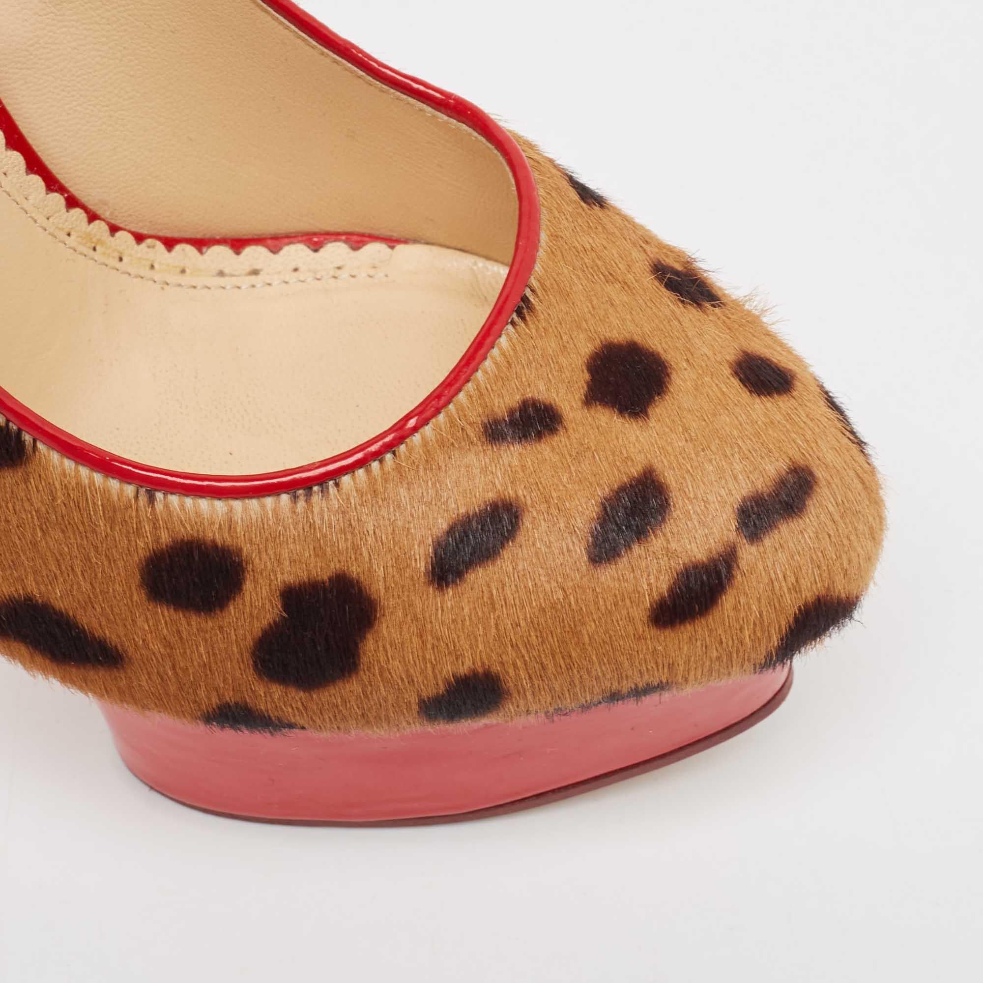 Charlotte Olympia Brown/Beige Leopard Print Calf Hair Dolly Pumps Size 38 2