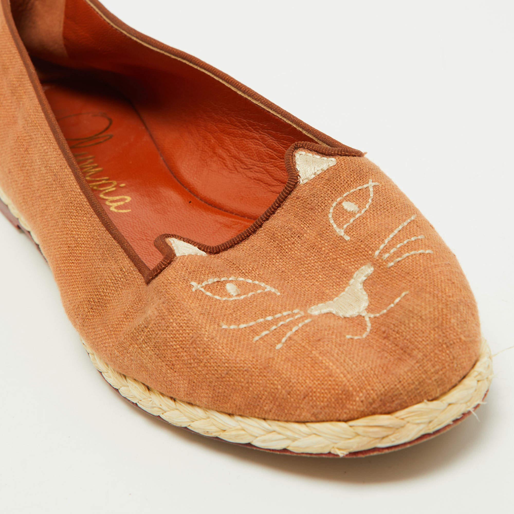 Charlotte Olympia Brown Canvas Espadrilles Flats Größe 37 im Angebot 2