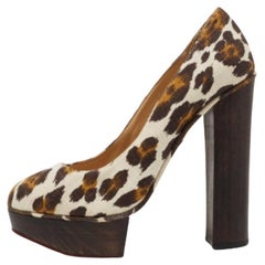 Charlotte Olympia Brown Canvas Leopard Print Platform Pumps Size 40
