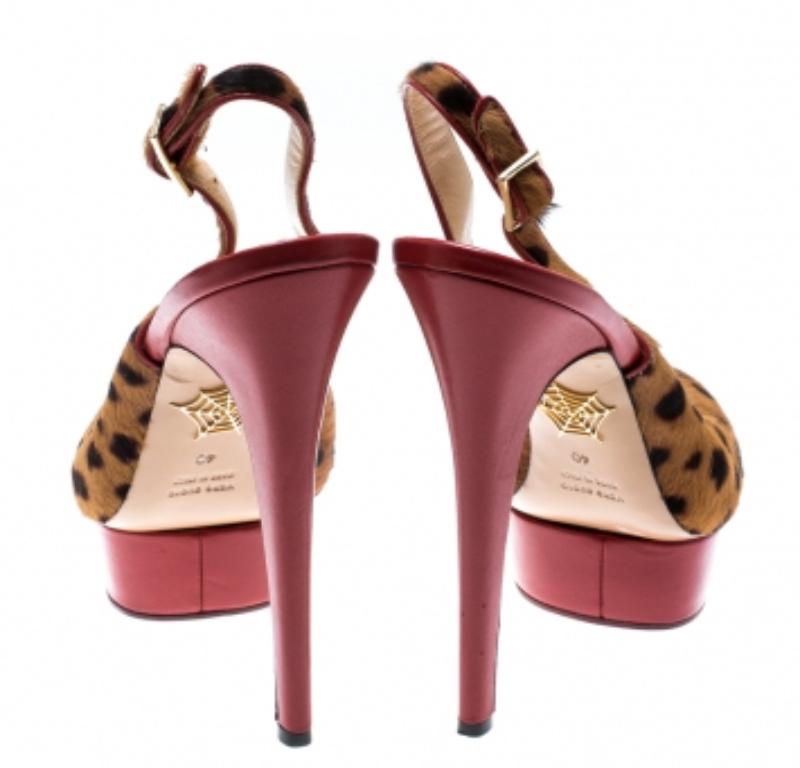 Charlotte Olympia Brown Leopard Pony Hair Slingback Platform Sandals Size 40 1