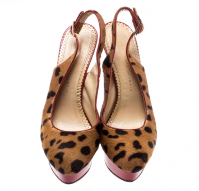 Charlotte Olympia Brown Leopard Pony Hair Slingback Platform Sandals Size 40 2