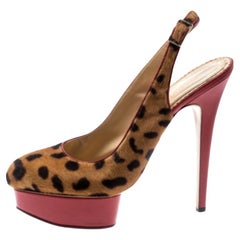 Charlotte Olympia Brown Leopard Pony Hair Slingback Platform Sandals Size 40