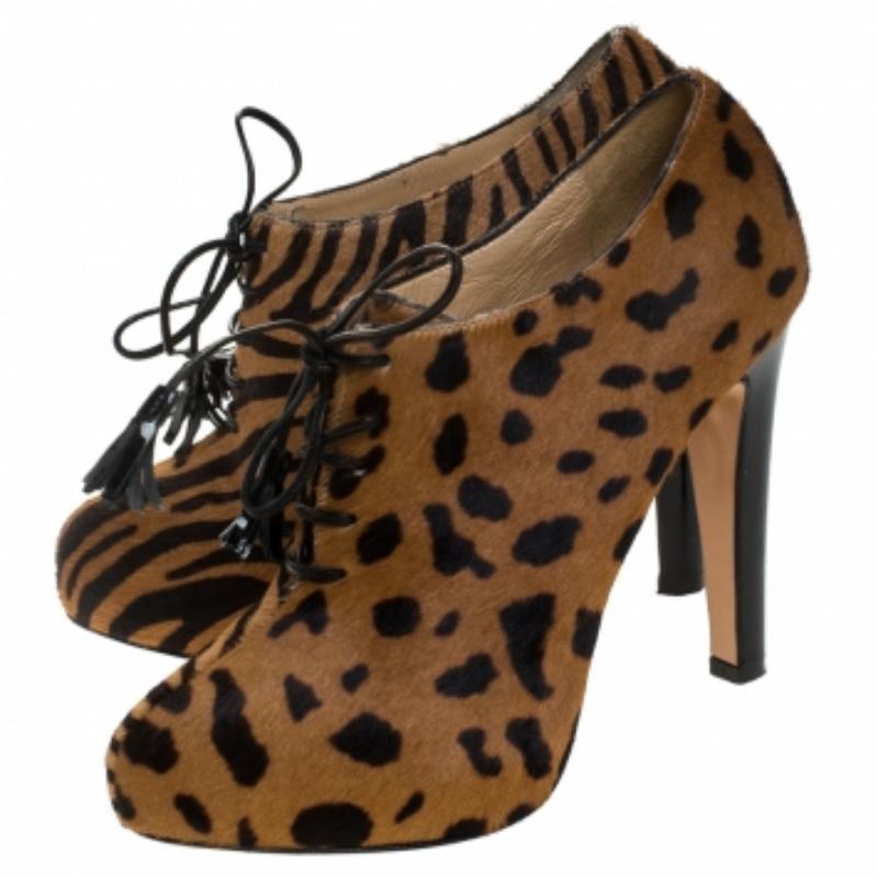 Marron Charlotte Olympia - Bottines en poils de veau imprimés léopard - Brown - Taille 38,5 en vente