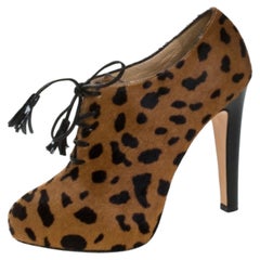 Charlotte Olympia Brown Leopard Print Calf Hair Ankle Booties Size 38.5