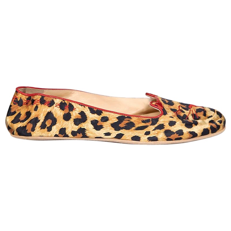 Charlotte Olympia Brown Leopard Print Kitty Flats Size IT 39