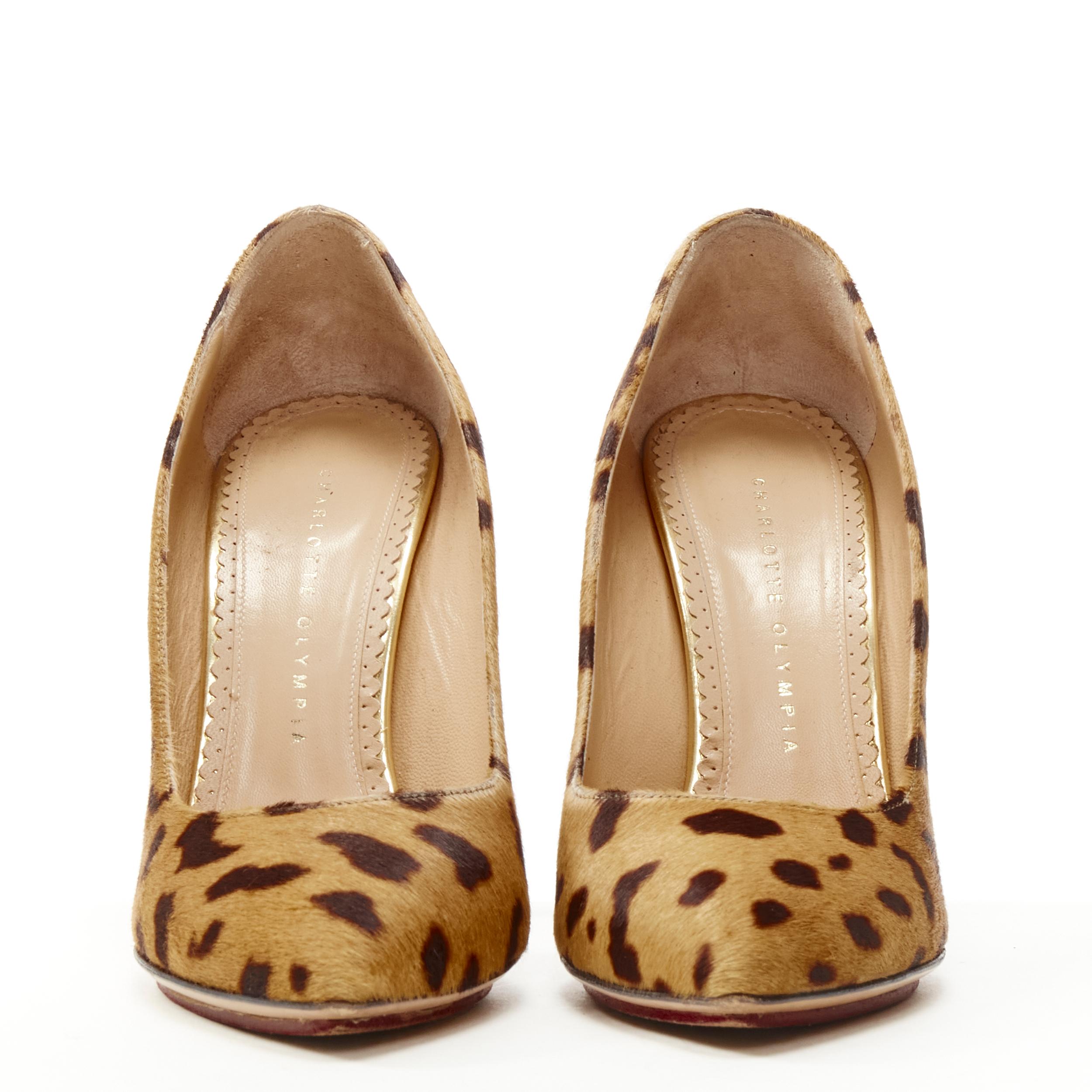 CHARLOTTE OLYMPIA brown leopard spot print calf hair pump EU38.5 In Excellent Condition In Hong Kong, NT