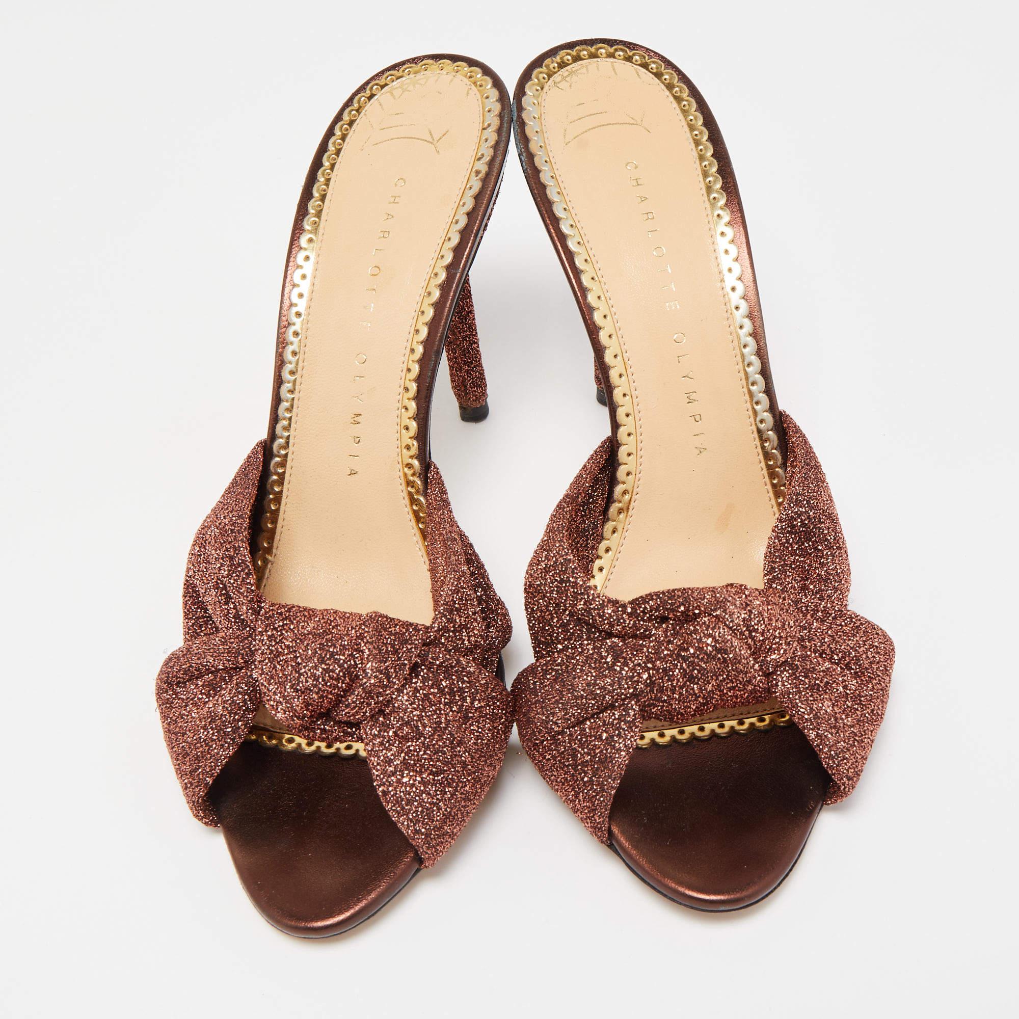 Marrone Charlotte Olympia Sandali con nodo in tessuto lurex marrone misura 37,5 in vendita